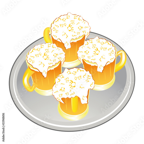 Light beer mug or goblet on silver tray