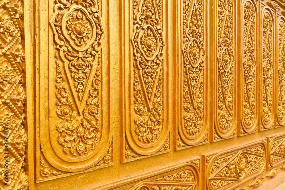 Golden Thai pattern close up tilted out