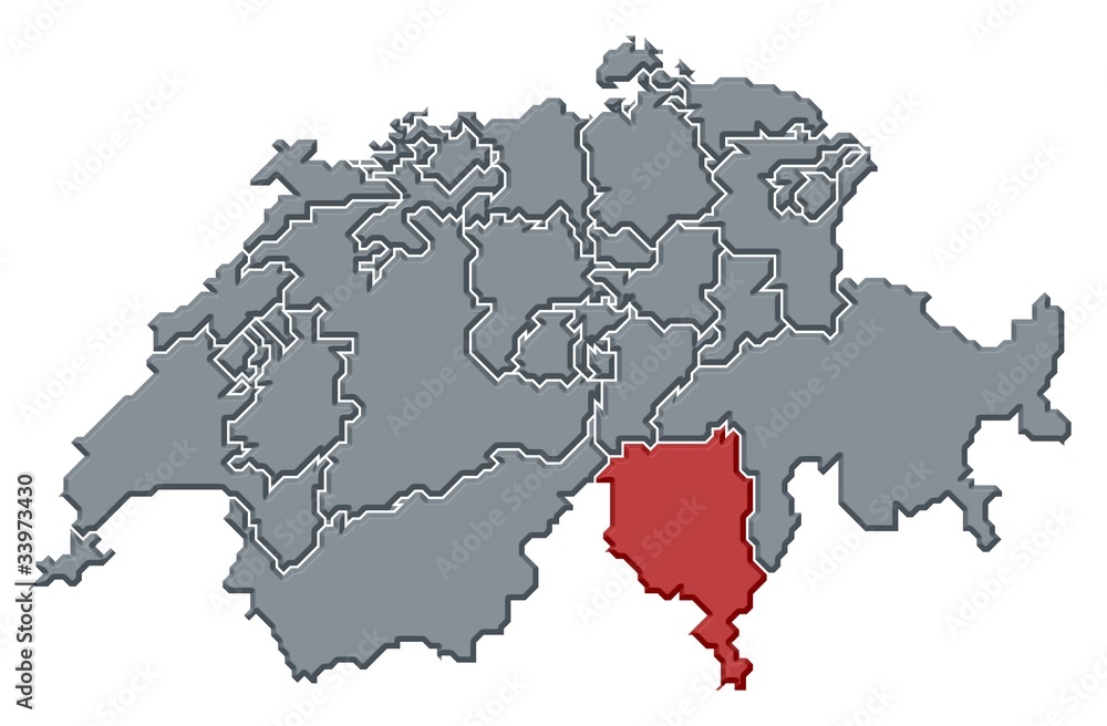 Map of Swizerland, Ticino highlighted