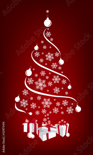 Christmas background with Christmas tree with gifts