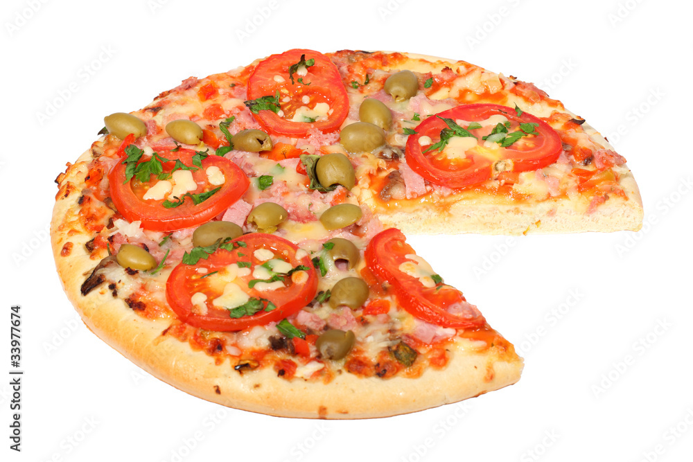 Fresh pizza on a white background