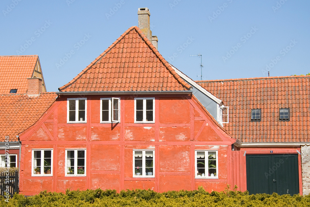 Old red house in Helsingor, Denmark