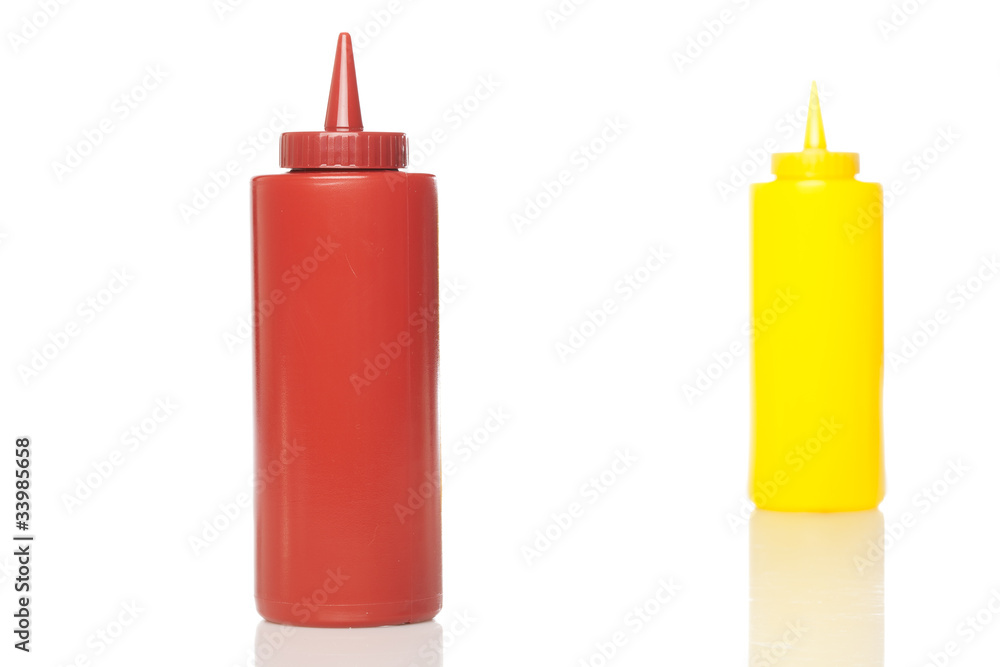 A mustard and ketchup bottle A mustard and ketchup bottle