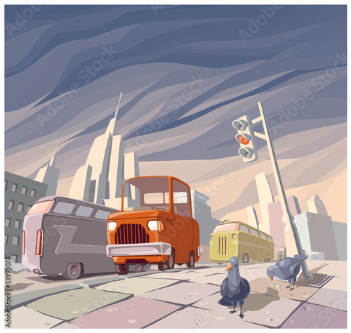 Orange cartoon retro car