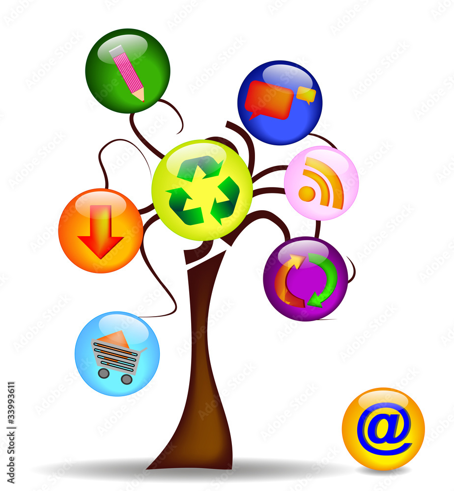 Illustration with tree and the main business icons Illustration with tree and the main business icons