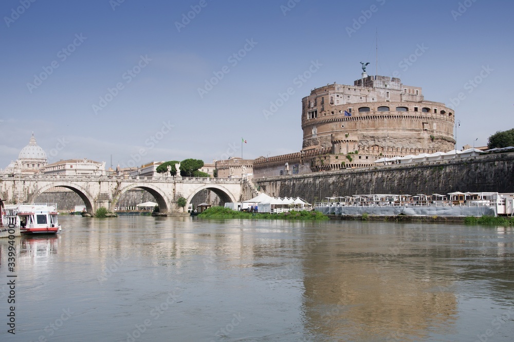 Castle Saint Angelo at river Tiber and Saint Peter's Basilica