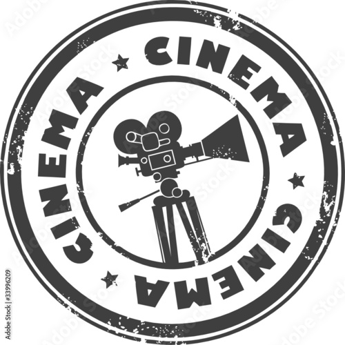 Stamp with movie camera and the word cinema inside
