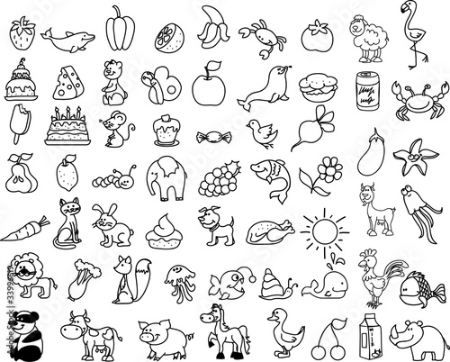 набор иконок детских продуктов питания и животных