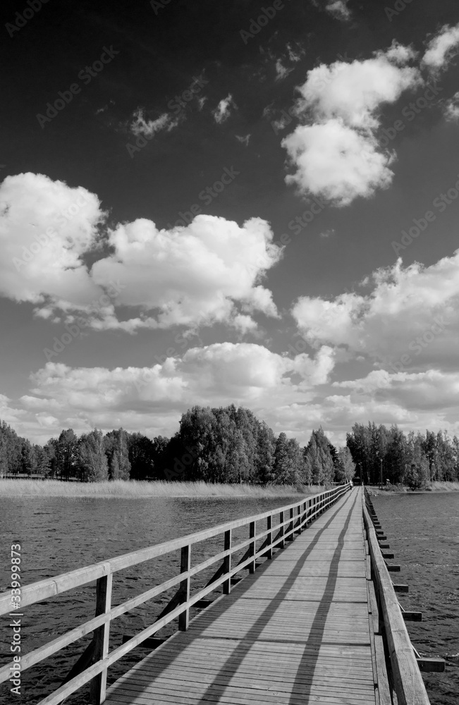 black and white lake landscape