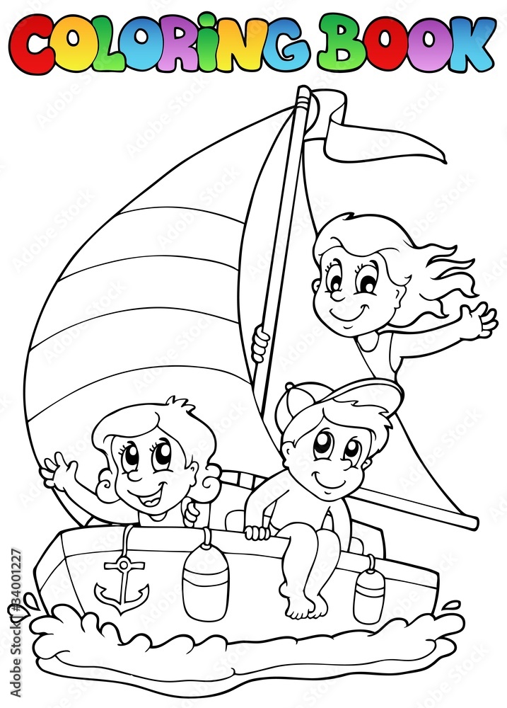 Φωτογραφία Coloring book with yacht and kids