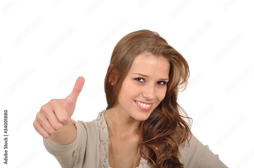 Junge Frau mit Daumen hoch