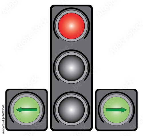 Traffic light for cars  on a white background