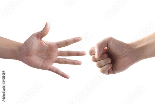 The fighting of two hand with rock and paper symbol