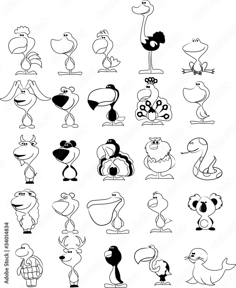 Fototapeta premium векторный набор различных милых животных, черно-белой окраской