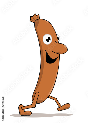 Sausage walking isolated on white