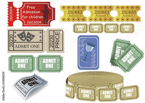 Vector set of tickets and coupons isolated on white background.
