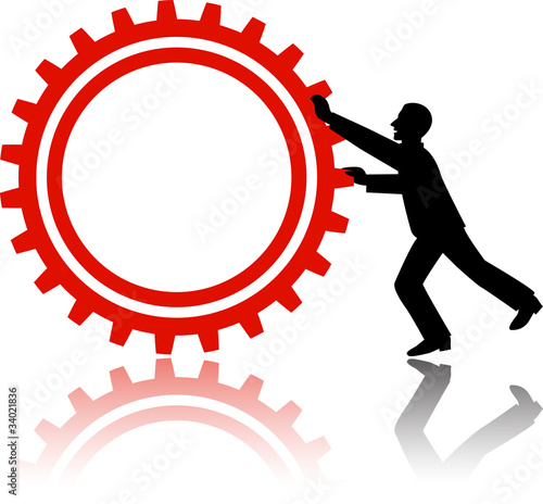 man pushing gear