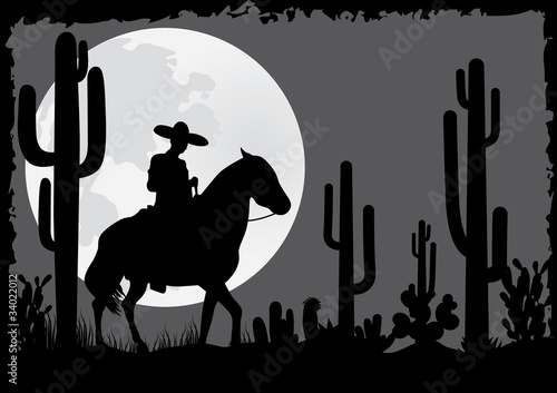 Horseman rides in the desert