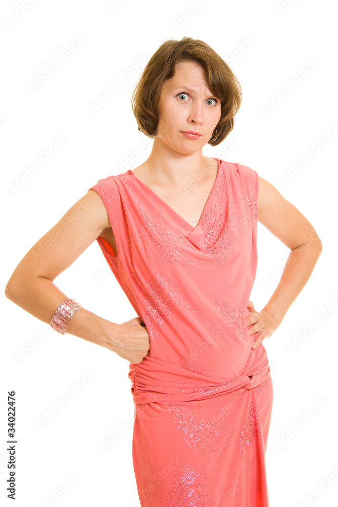 Woman in red dress on white background. Woman in red dress on white background.