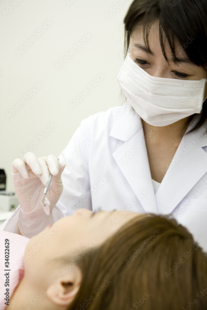 歯の治療をする女性歯科医師 歯の治療をする女性歯科医師