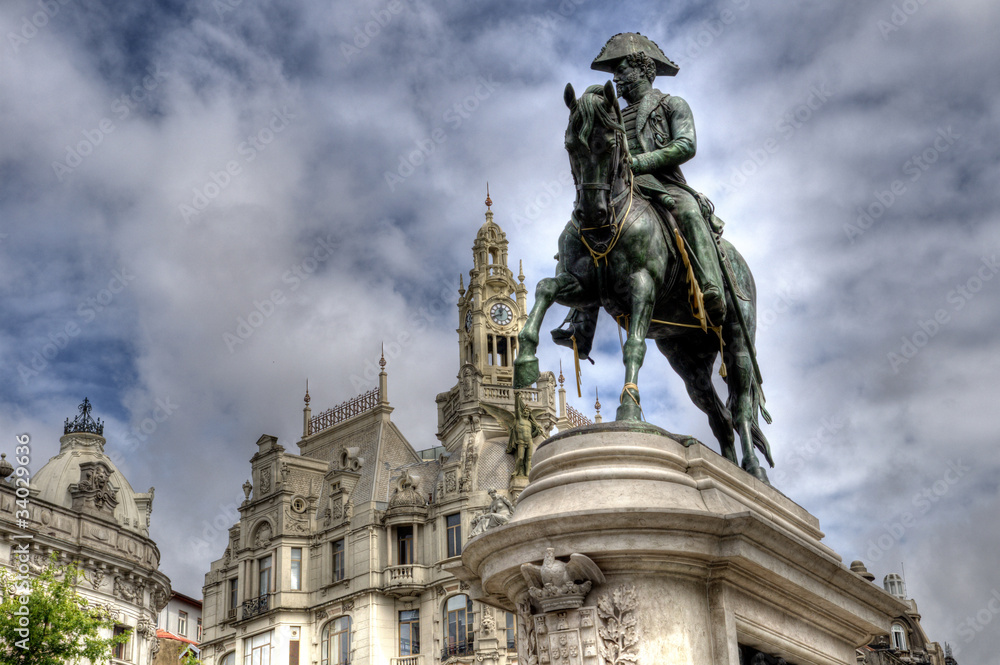Naklejka premium King Pedro IV Statue, Porto, Portugal.