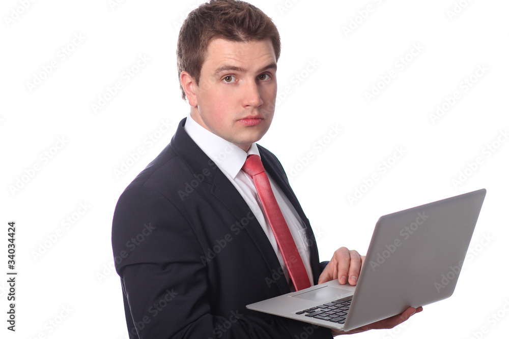 Business man with a laptop isolated over white Business man with a laptop isolated over white