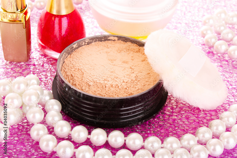 Fototapeta makeup powder on pink background
