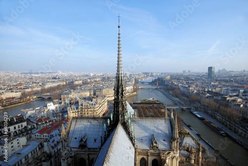 panorama of Paris with a cathedral tower Notre Dame de Paris