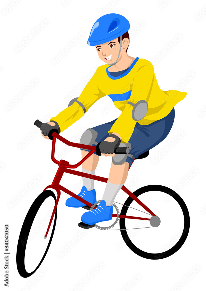 Fototapeta premium Vector illustration of a boy riding a bicycle