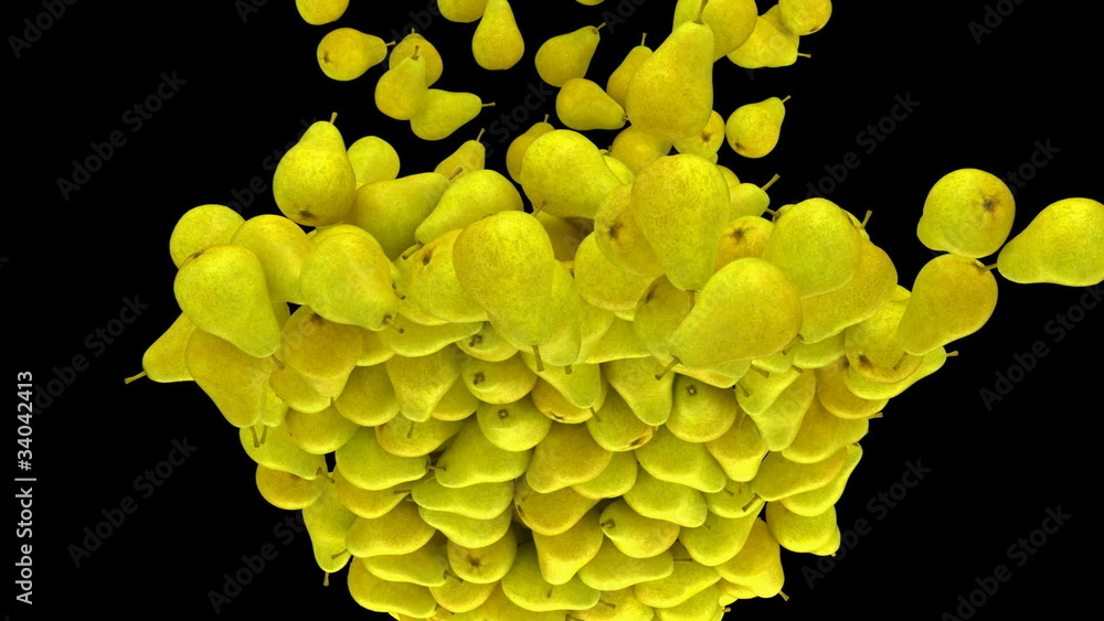 Pears flow with slow motion over black, Alpha is included Pears flow with slow motion over black, Alpha is included