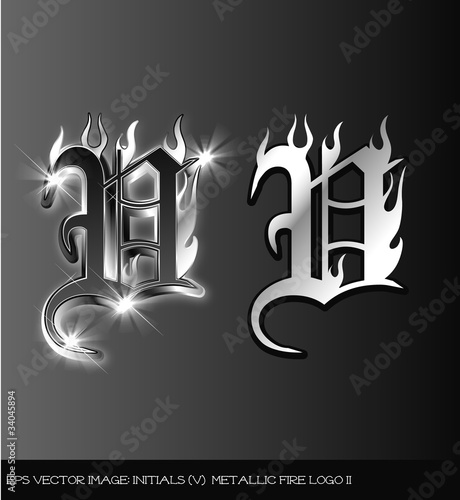 eps Vector image:initials（V）  metallic fire logo II