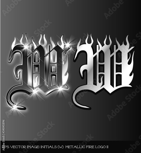 eps Vector image:initials（W） metallic fire logo II