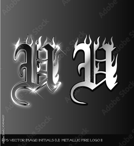 eps Vector image:initials（U） metallic fire logo II