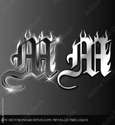 eps Vector image:initials（m） metallic fire logo II