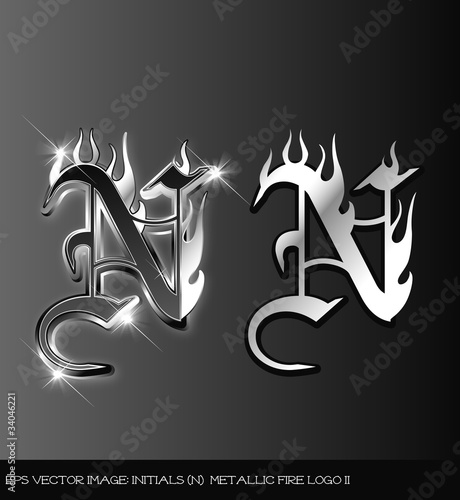 eps Vector image:initials（N） metallic fire logo II