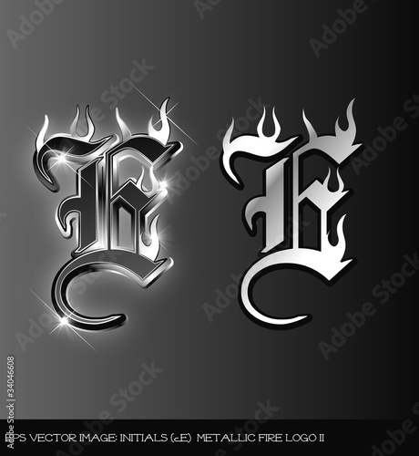 eps Vector image:initials（e） metallic fire logo II