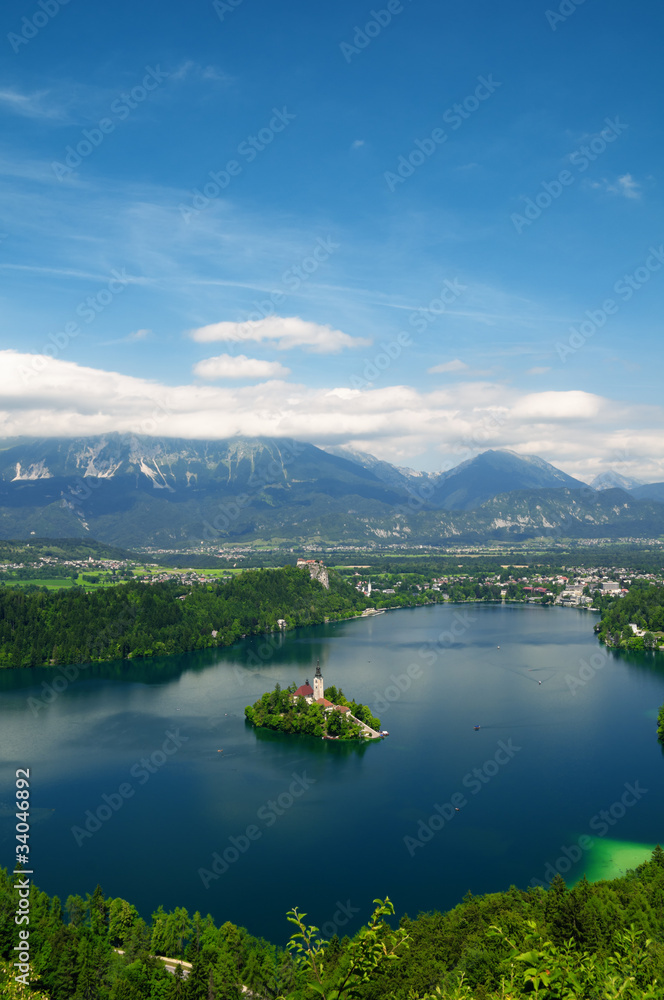 Panoramic View of  Lake Bled in Slovenia.