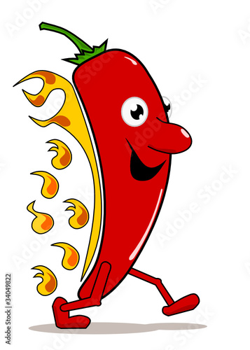 Burning chili walking isolated on white