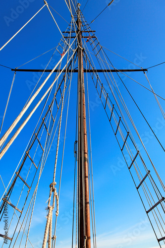 Mast of wooden sailing boat