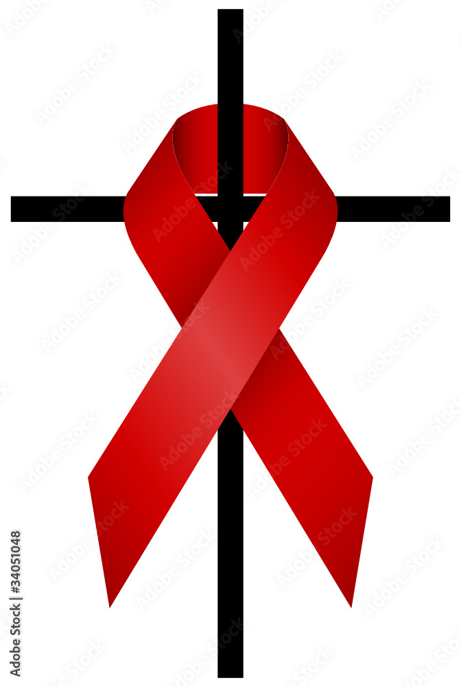Red Ribbon HIV 3D & Cross Stock Vector | Adobe Stock