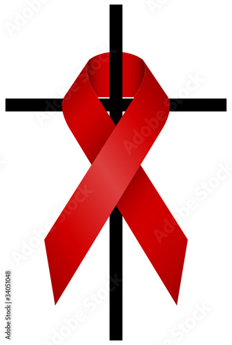 Red Ribbon HIV 3D & Cross