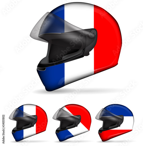 set of france motorcycle helmet isolated on white background