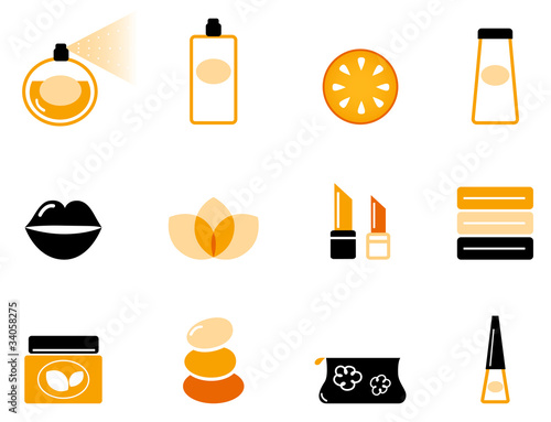 Luxury cosmetics and wellness icon set ( orange & black )