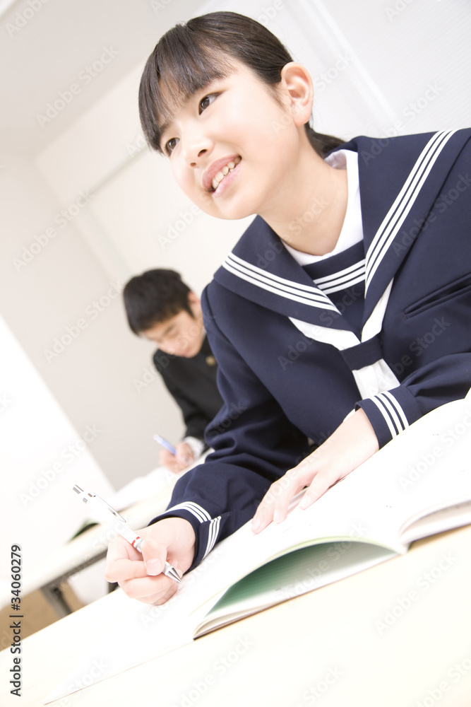 塾で勉強する女子中学生 塾で勉強する女子中学生