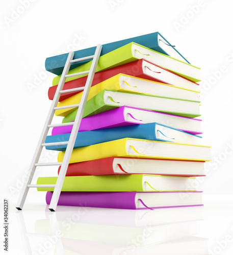 stack of book and white ladder