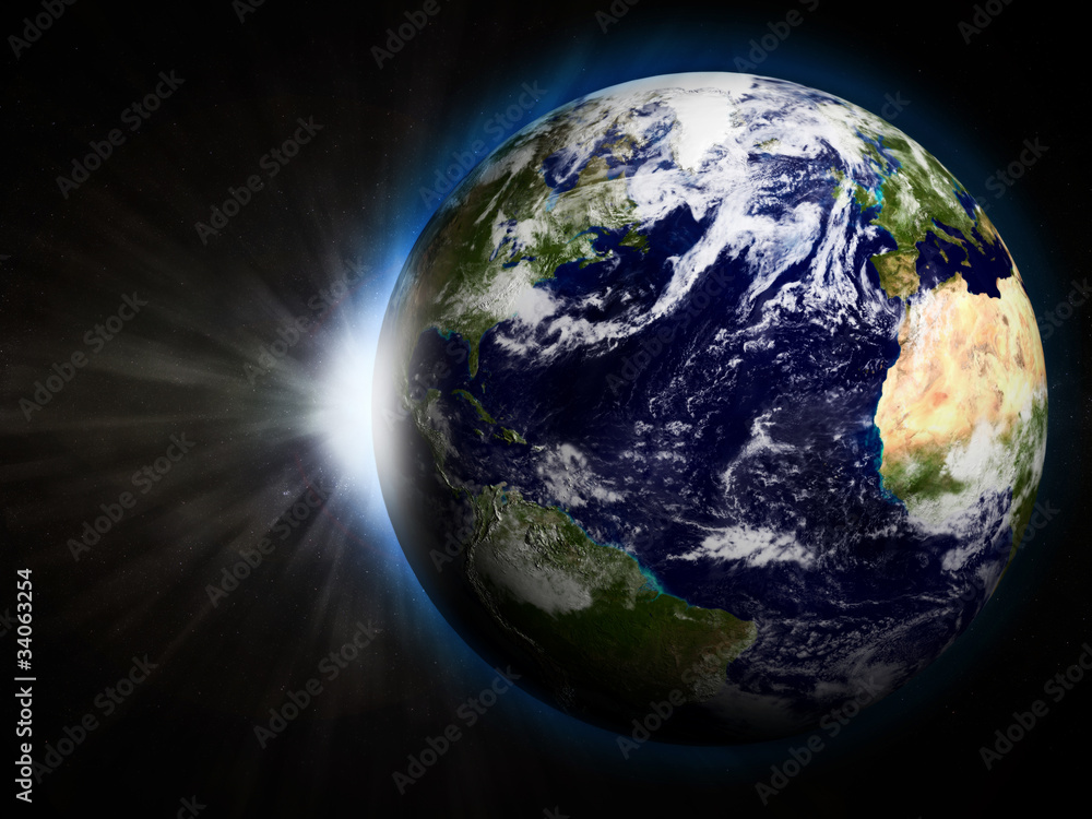 Fototapeta premium 3D Illustration of Earth with Rising Sun