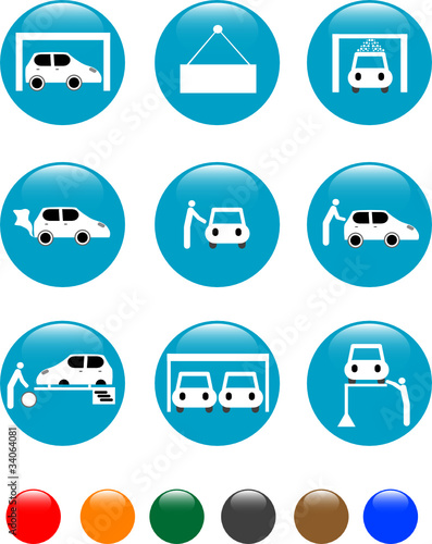 car Auto service blue button set icon