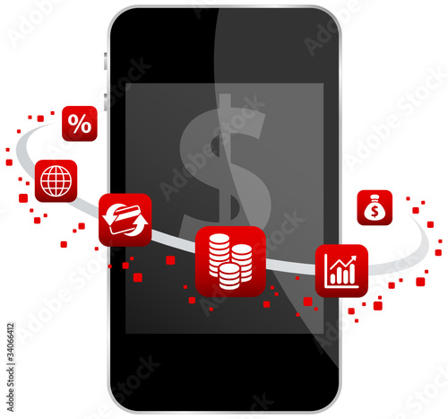 Smartphone 6 Red Icons Mobile Banking Dollar