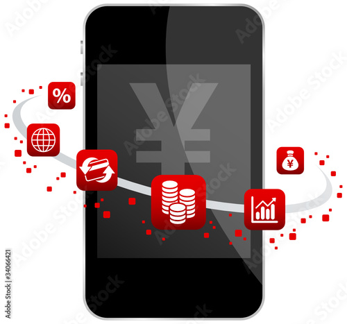 Smartphone 6 Red Icons Mobile Banking Yen