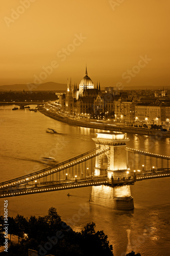 Color toned image of Budapest skyline at night. photo